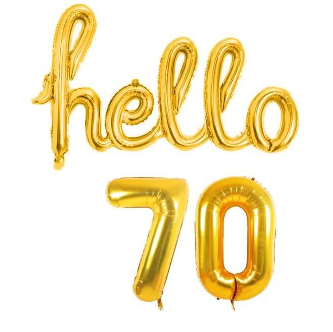 Gold 'hello 70' Birthday Party Foil Balloon Banner - Online Party Supplies